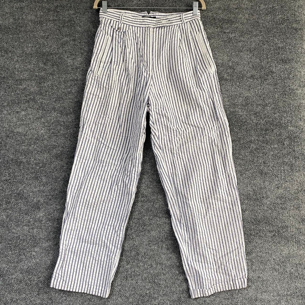 LIZ CLAIBORNE LIZSPORT BLUE WHITE STRIPE PANTS 100% COTTON BOHO CHIC COASTAL